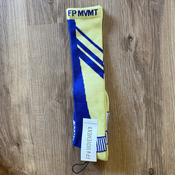 FP Movement Buti Compression Socks NWT Blue Yellow Knee Highs - Picture 3 of 4